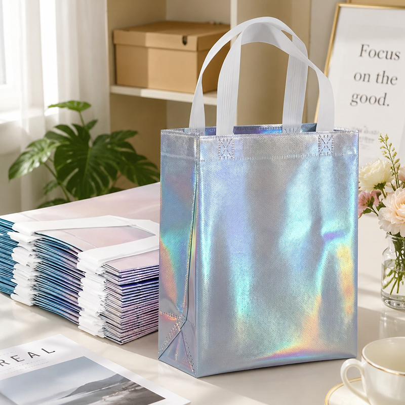 Wedding Supply Shops - 10PCS/Pack Iridescent Laser Shopping Bags with