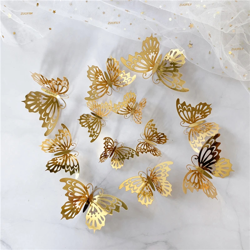 Wedding Package Gold - 12/36Pcs 3D Hollow Butterfly Wall Sticker