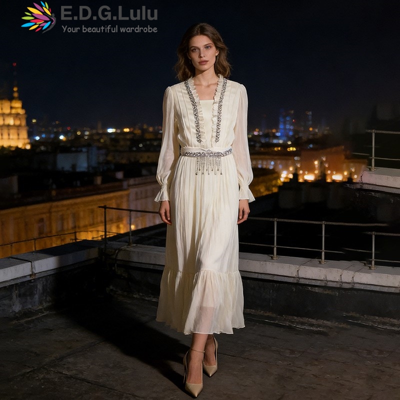 Wedding Lulu - EDGLuLu Elegant White Chiffon Long Dresses
