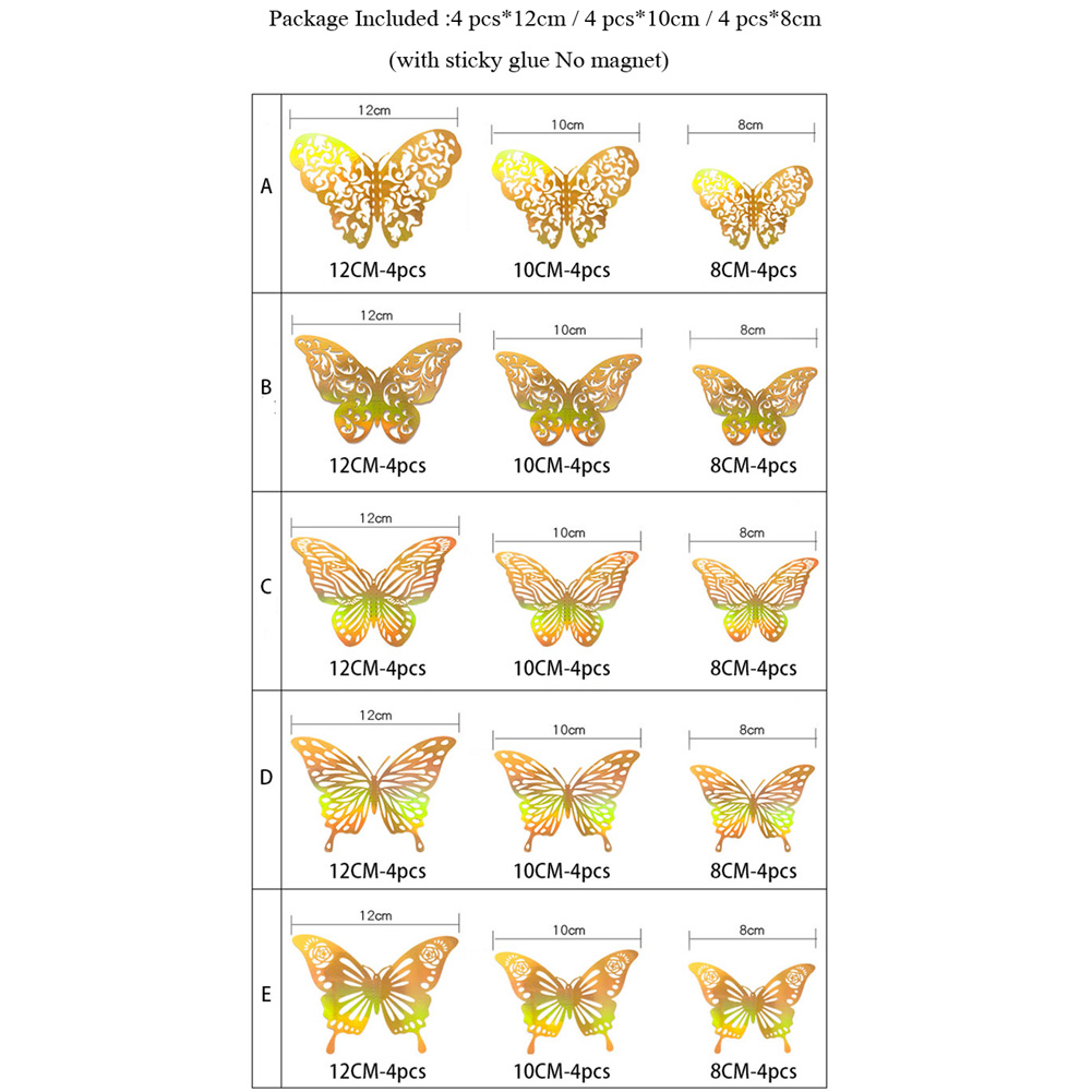 12 Pcs Gold 3D Hollow Butterfl - đánh giá và giá Wedding Package Gold